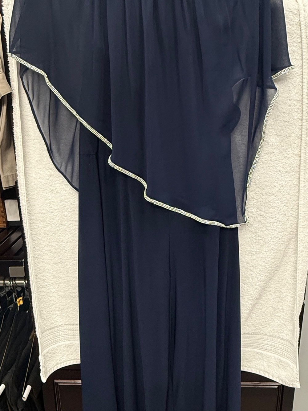 MSK Navy Blue Overlay Evening Dress with Rhinestone Trim